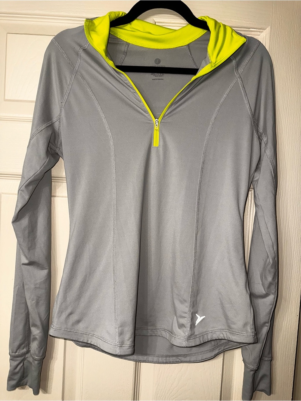 Women's Gray Quarter-Zip Active Top with Neon Yellow Trim